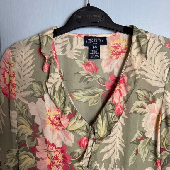 VTG Fairy Coquette 100% Silk Ruffle Blouse Size S P Sage Green Romantic Floral - Picture 3 of 16